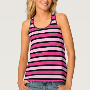 Cute Modern Classic Pink & Black Stripes Tank Top