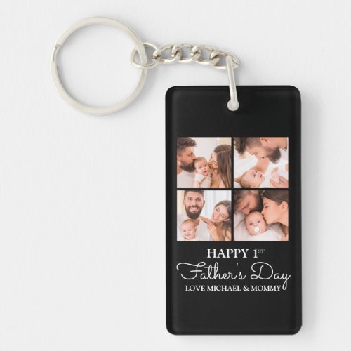 Cute Modern Collage Happy First Fathers Day Keychain