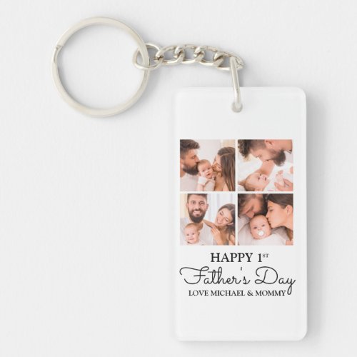 Cute Modern Collage Happy First Fathers Day Keychain