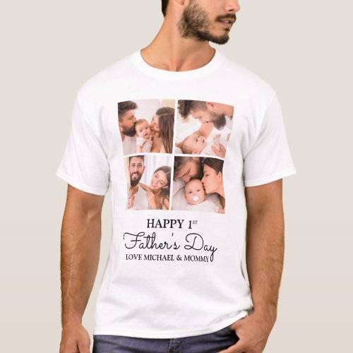 Cute Modern Collage Happy First Fathers Day T_Shirt