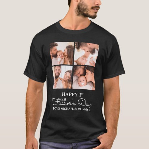 Cute Modern Collage Happy First Fathers Day T_Shirt