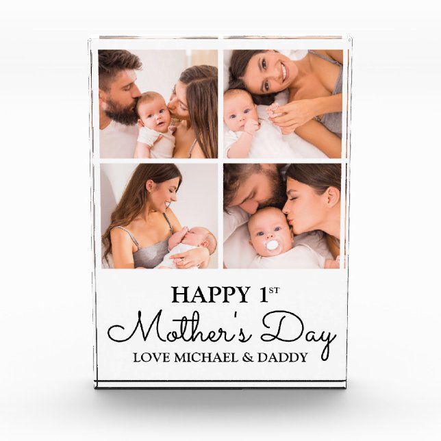 Cute Modern Collage Happy First Mothers Day Photo Block (Front)