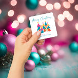 Cute Modern Colorful Christmas Trees Typography Square Sticker<br><div class="desc">Cute,  Modern yet Rustic Christmas Holiday Square Stickers featuring adorable little forests of rustic Christmas trees and Merry Christmas in modern typography and shades of teal,  bright pink,  yellow,  and orange! Modern yet retro!  Please contact us at cedarandstring@gmail.com if you need assistance with the design or matching products.</div>
