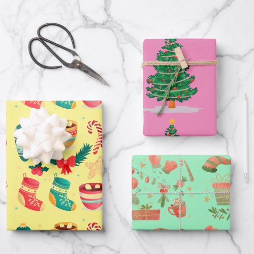 Cute Modern Colorful Christmas Vintage   Wrapping Paper Sheets