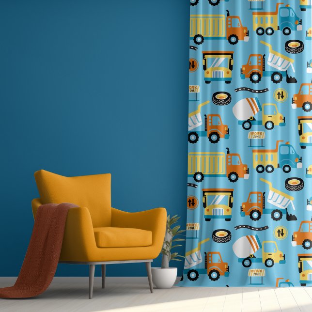 Cute Modern Colorful Construction Trucks Kids Blackout Curtains (Creator Uploaded)