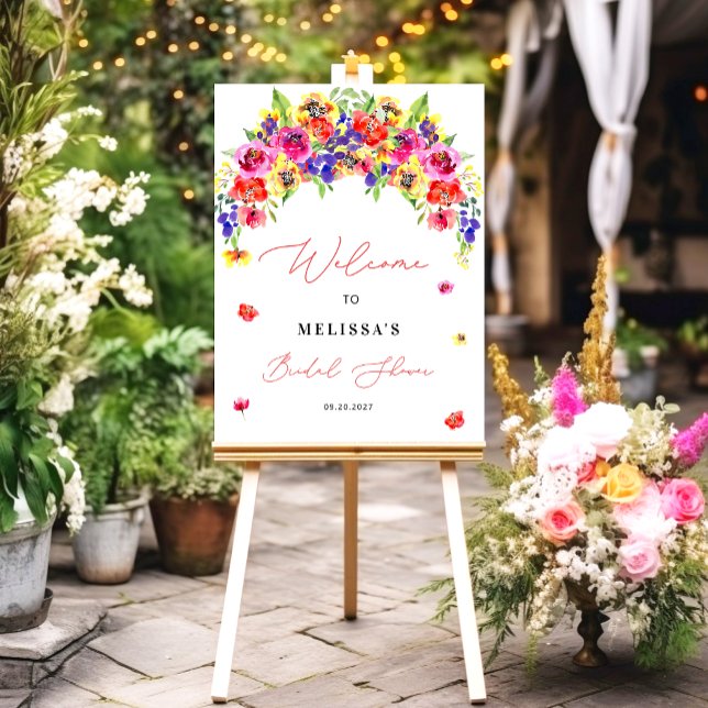 Cute Modern Colorful Flowers Bridal Shower Welcome Foam Board (Creator Uploaded)