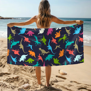 Cute Modern Colorful Fun Dinosaur Kids Pattern Beach Towel