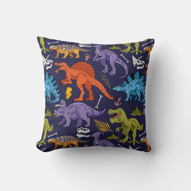 Cute Modern Colorful Fun Dinosaur Kids Pattern Throw Pillow (Front)