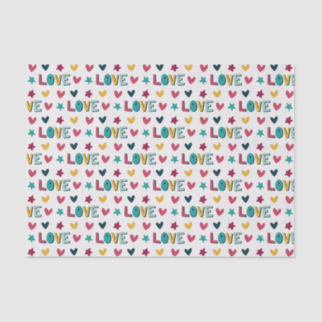 Cute Modern Colorful Love and Hearts Pattern Tissue Paper (Front)