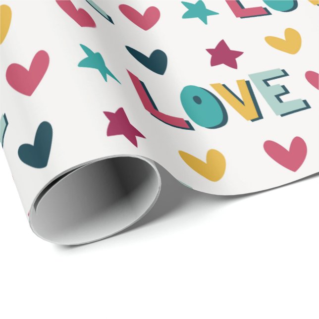 Cute Modern Colorful Love and Hearts Pattern Wrapping Paper (Roll Corner)