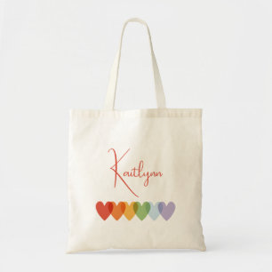 Cute Modern Colorful Rainbow Hearts Kids Girls Tote Bag