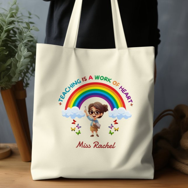 Cute Modern Colorful Rainbow Teacher Tote Bag (Creator Uploaded)
