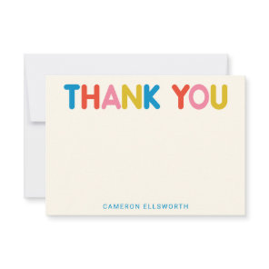 Cute Modern Colorful Typography Personalized Name Thank You Card