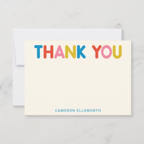 Cute Modern Colorful Typography Personalized Name Thank You Card