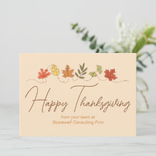 Cute Modern Company Happy Thanksgiving Leaves Holiday Card