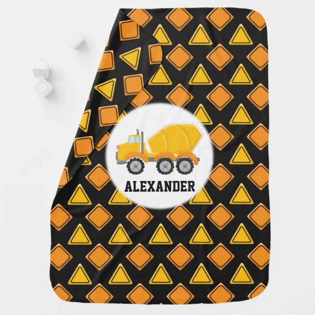 Cute Modern Construction Cement Mixer Vehicle Boy Baby Blanket (In Situ)