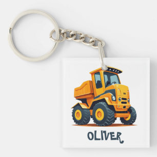 Cute Modern Construction Truck Personalized Keychain