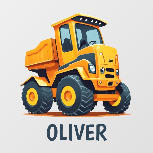 Cute Modern Construction Truck Personalized Wall Decal (Front)