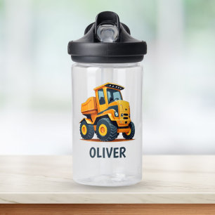 Cute Modern Construction Truck Personalized Water Bottle