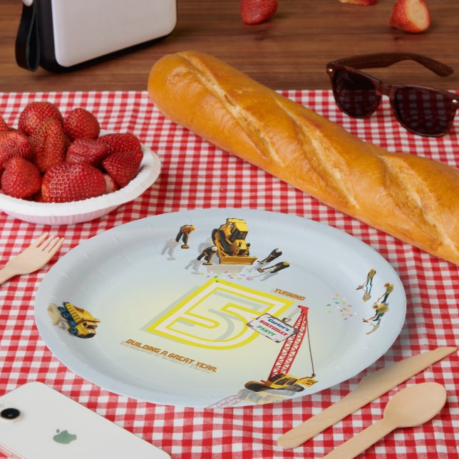 Cute Modern Construction Truck Theme Paper Plate (Picnic)
