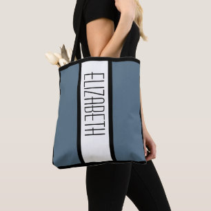 Cute Modern Custom Name Blue Black White Stylish Tote Bag