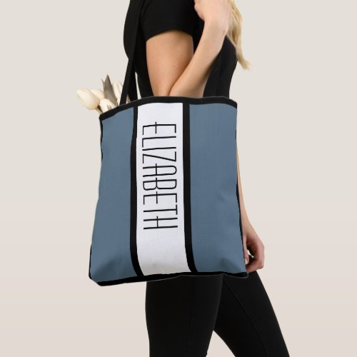 Cute Modern Custom Name Blue Black White Stylish  Tote Bag