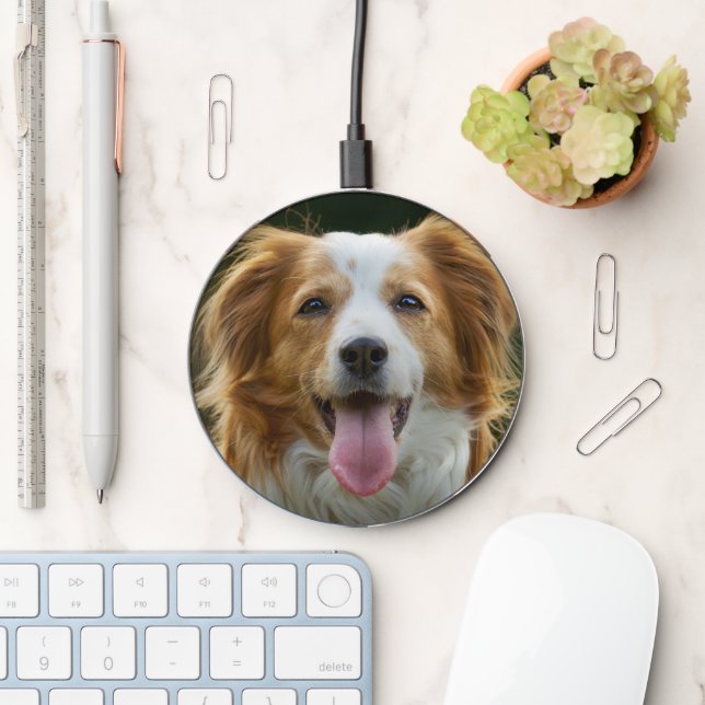 Cute Modern Custom Pet Art Dog Photo Wireless Charger (Desk)