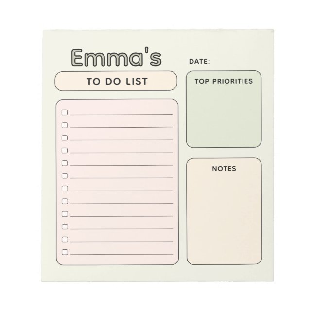 Cute Modern Customizable Todo List Notepad (Front)