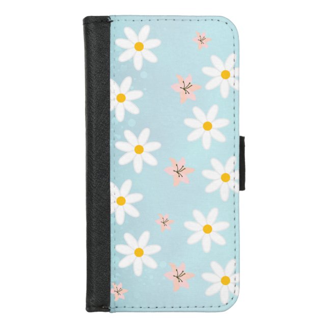 Cute Modern Daisy lily flower Rustic seamless  iPhone Wallet Case (Front)