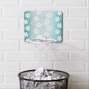 Cute Modern Daisy lily flower Rustic seamless  Mini Basketball Hoop