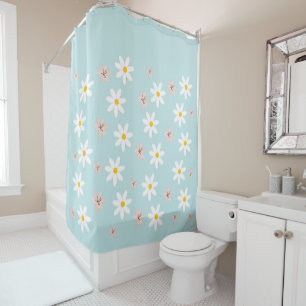 Cute Modern Daisy lily flower Rustic seamless  Shower Curtain