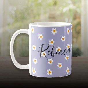 Cute Modern Daisy Pattern Purple Personalized Coffee Mug