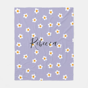 Cute Modern Daisy Pattern Purple Personalized Fleece Blanket