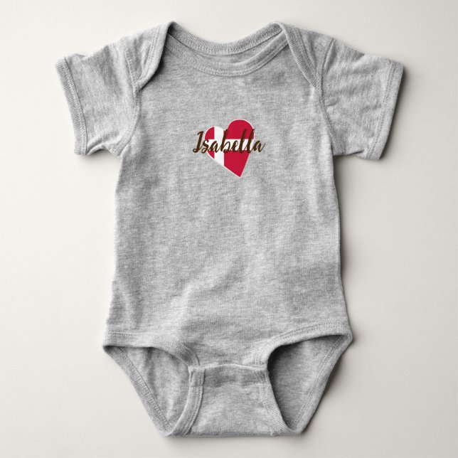 Cute Modern Denmark Flag heart danish custom name Baby Bodysuit (Front)