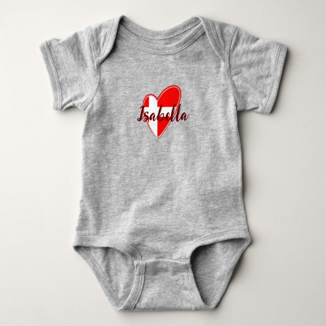 Cute Modern Denmark Flag heart danish custom name Baby Bodysuit (Front)