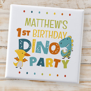 Cute Modern Dino Dinosaur Kid's Birthday Party Button