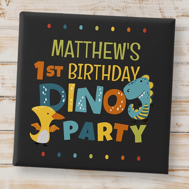 Cute Modern Dino Dinosaur Kid's Birthday Party Button (Creator Uploaded)