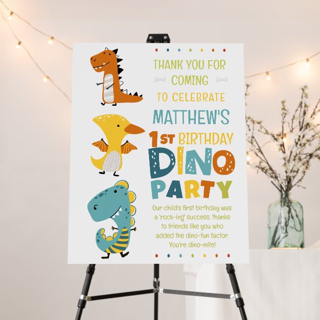 Cute Modern Dino Dinosaur Kid's Birthday Party Foam Board (In Situ (Stand))