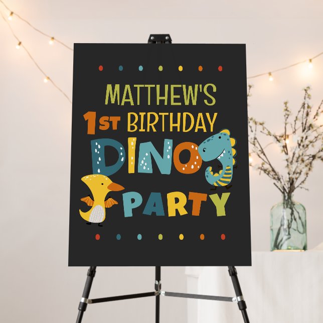 Cute Modern Dino Dinosaur Kid's Birthday Party Foam Board (In Situ (Stand))