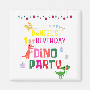 Cute Modern Dino Dinosaur Kid's Birthday Party Magnet