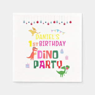 Cute Modern Dino Dinosaur Kid's Birthday Party Napkins