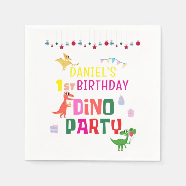 Cute Modern Dino Dinosaur Kid's Birthday Party Napkins (Front)