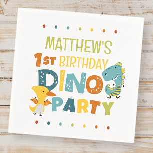 Cute Modern Dino Dinosaur Kid's Birthday Party Napkins