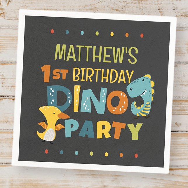 Cute Modern Dino Dinosaur Kid's Birthday Party Napkins (Creator Uploaded)