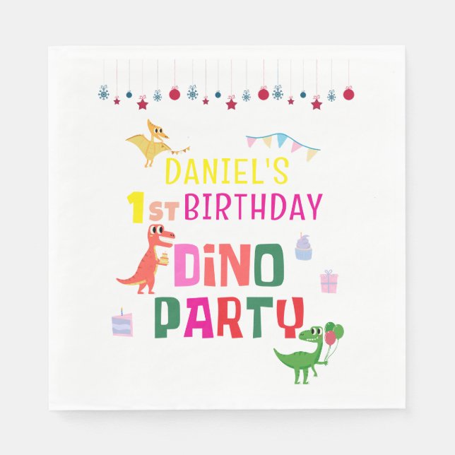 Cute Modern Dino Dinosaur Kid's Birthday Party Napkins (Front)
