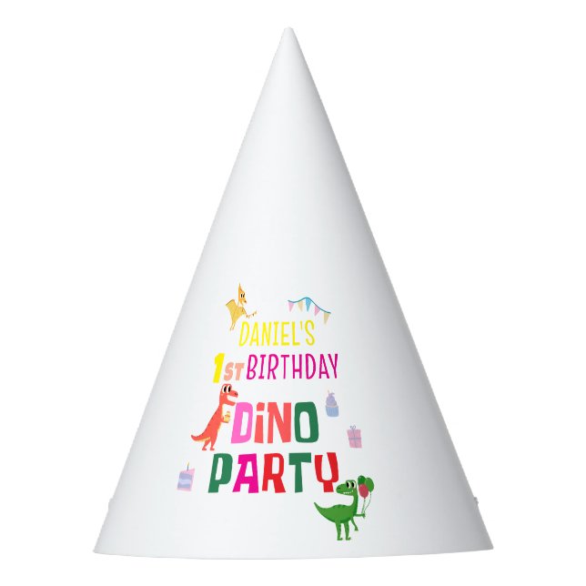 Cute Modern Dino Dinosaur Kid's Birthday Party Party Hat (Front)
