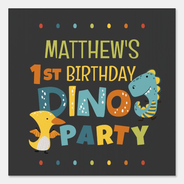 Cute Modern Dino Dinosaur Kid's Birthday Party Sign (Front)