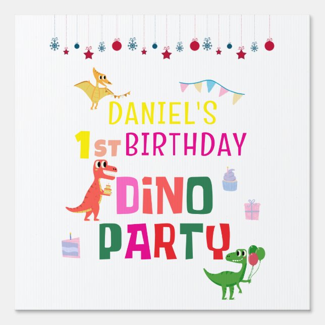 Cute Modern Dino Dinosaur Kid's Birthday Party Sign (Front)