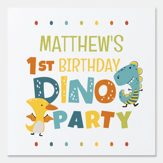 Cute Modern Dino Dinosaur Kid's Birthday Party Sign (Front)