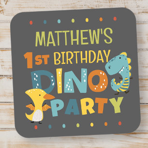 Cute Modern Dino Dinosaur Kid's Birthday Party Square Sticker
